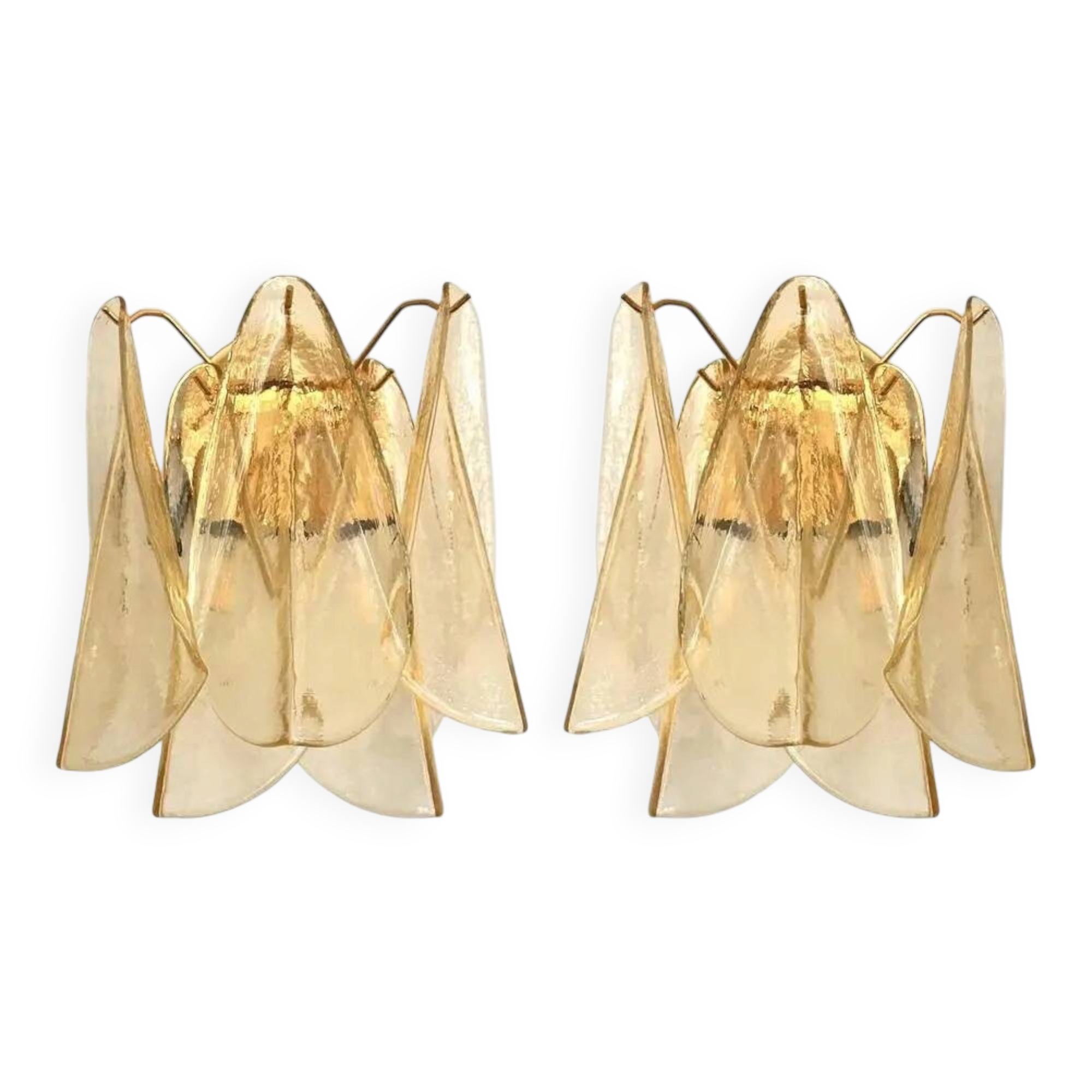Paire d'appliques en verre de Murano Amber Rondini en or par Simoeng