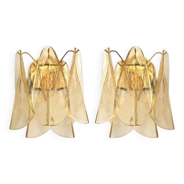 Paire d'appliques en verre de Murano Amber Rondini en or par Simoeng