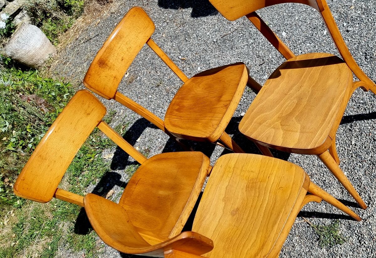 4 chaises bistrot années 60 en bois courbé