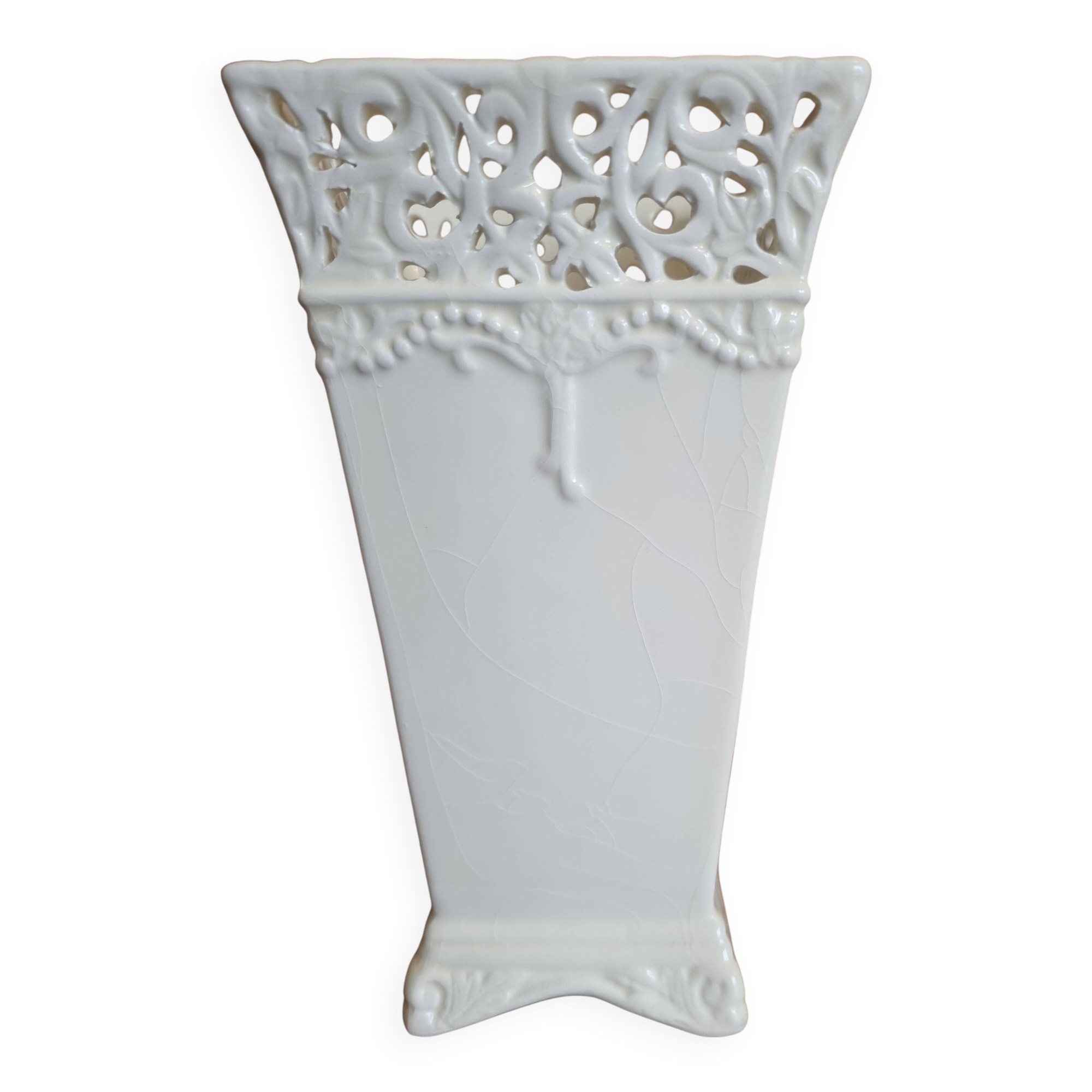 Vintage ceramic vase with lace edge