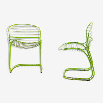 Chairs by Gastone Rinaldi in chromed green painted metal 1960