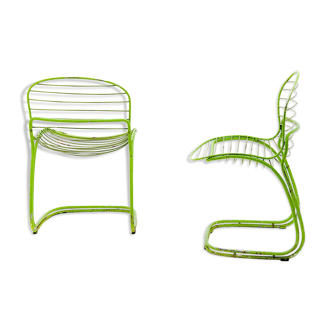 Chairs by Gastone Rinaldi in chromed green painted metal 1960