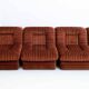 Set of Vintage Italian Velvet Five Modular Armchairs and Coffee Table, 1970