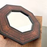 Octagonal wooden mirror by Jean-Claude Mahey