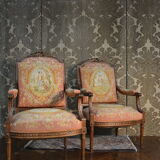 Pair of Louis XVI Style Armchairs in Walnut