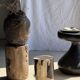Brown and black petrified wood side table H35 D27 - 3333