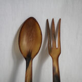 Set of horn salad serving cutlery
