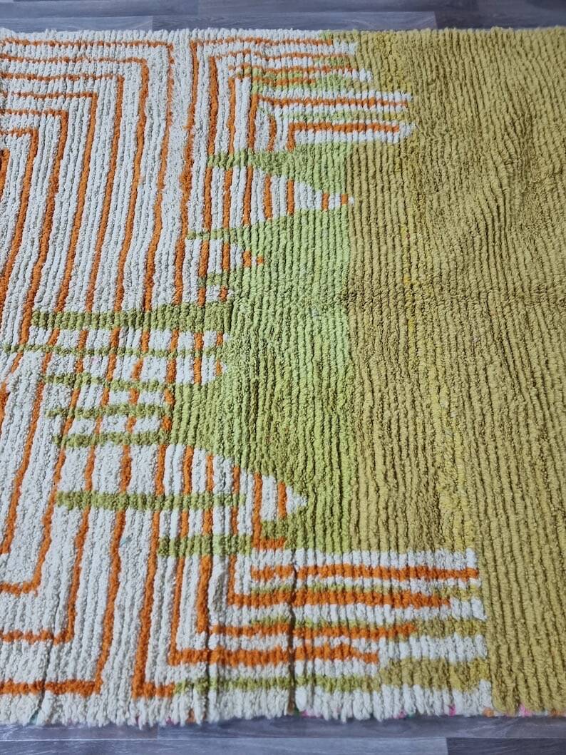Handmade natural wool rug with colourful patterns, size 140/260 cm.
