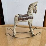 Antique toy horse in ivory and black wood, visible framework, Czech Republic, late 19th century.