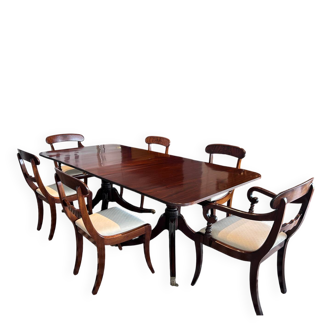 Antique Georgian twin pedestals dining table and 10 chairs