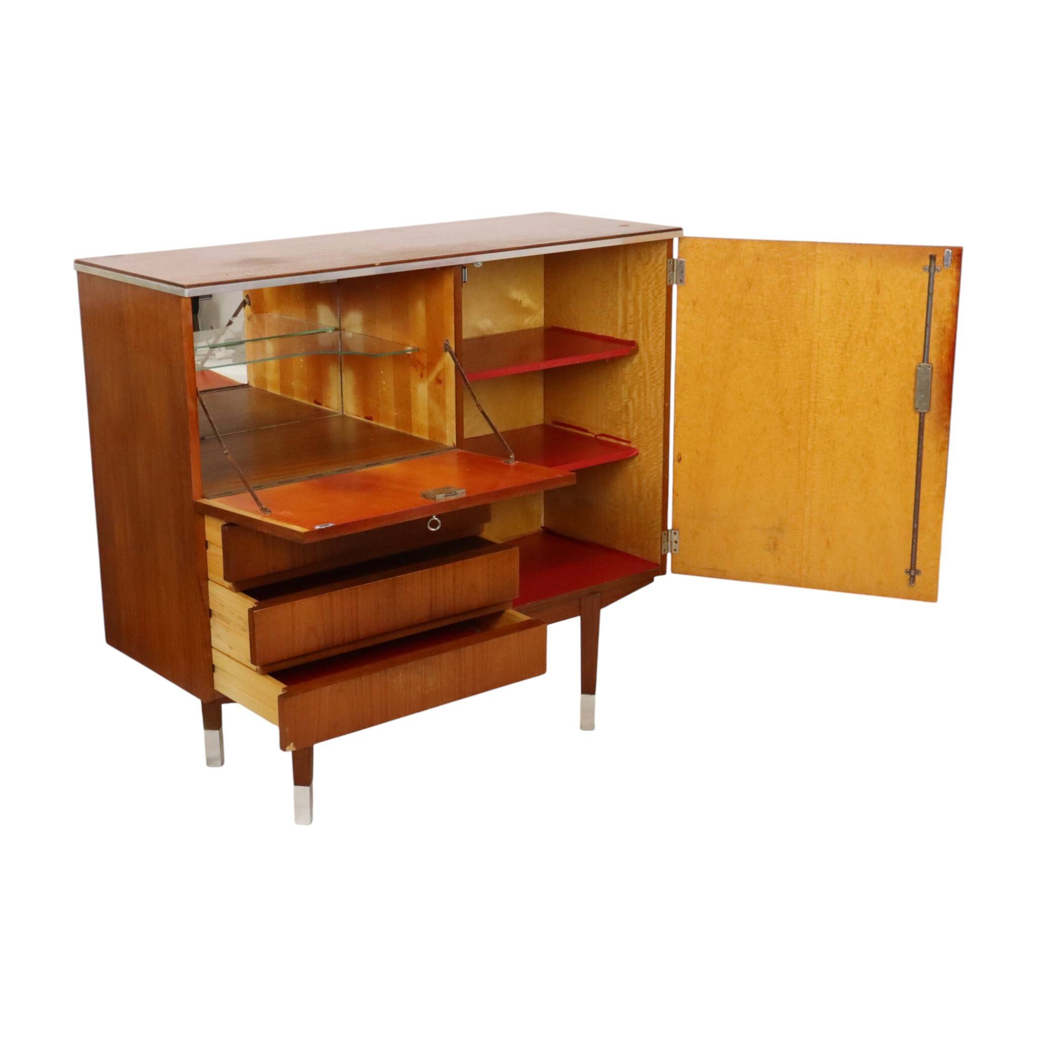 Meuble bar, buffet en placage de teck, années 1960