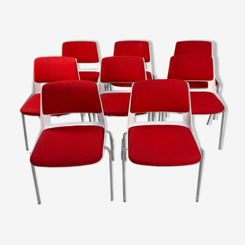 Ensemble de 8 chaises empilables vintage Fröscher KG Design 1960