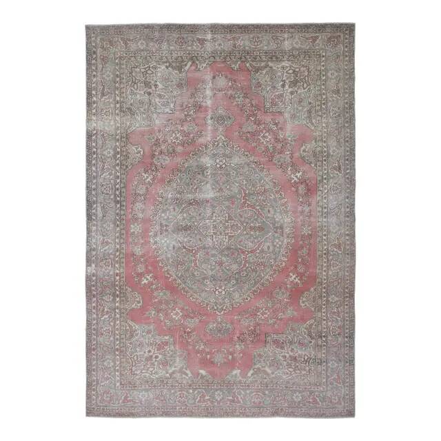1970s Vintage Persian Handmade Wool Cotton Pink Area Rug 243x353