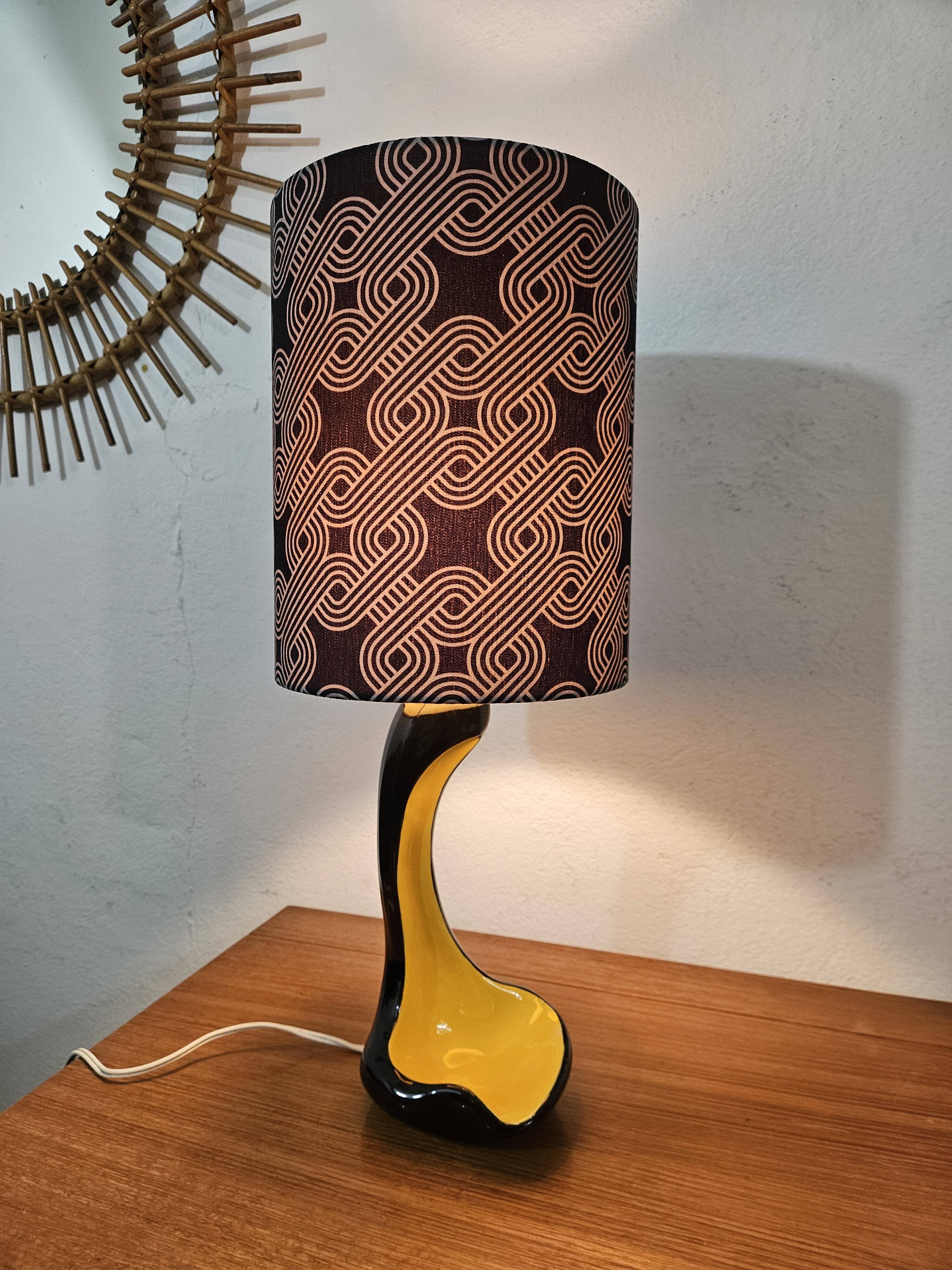 Vintage ceramic lamp free form Yellow and Black