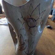 Beige vase by vallauris with flower pattern - excellent condition