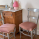 Pair of chairs in gray wood and pink velvet Louis XV style