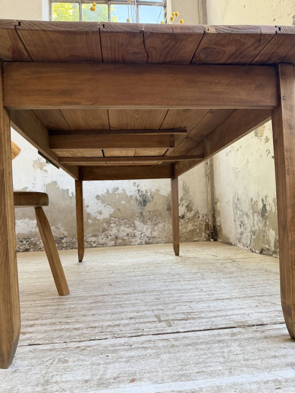 Beech and pine farmhouse table with spindle legs 170 cm