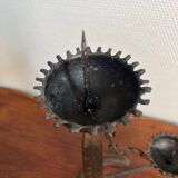 Brutalist double wrought iron candlestick holder