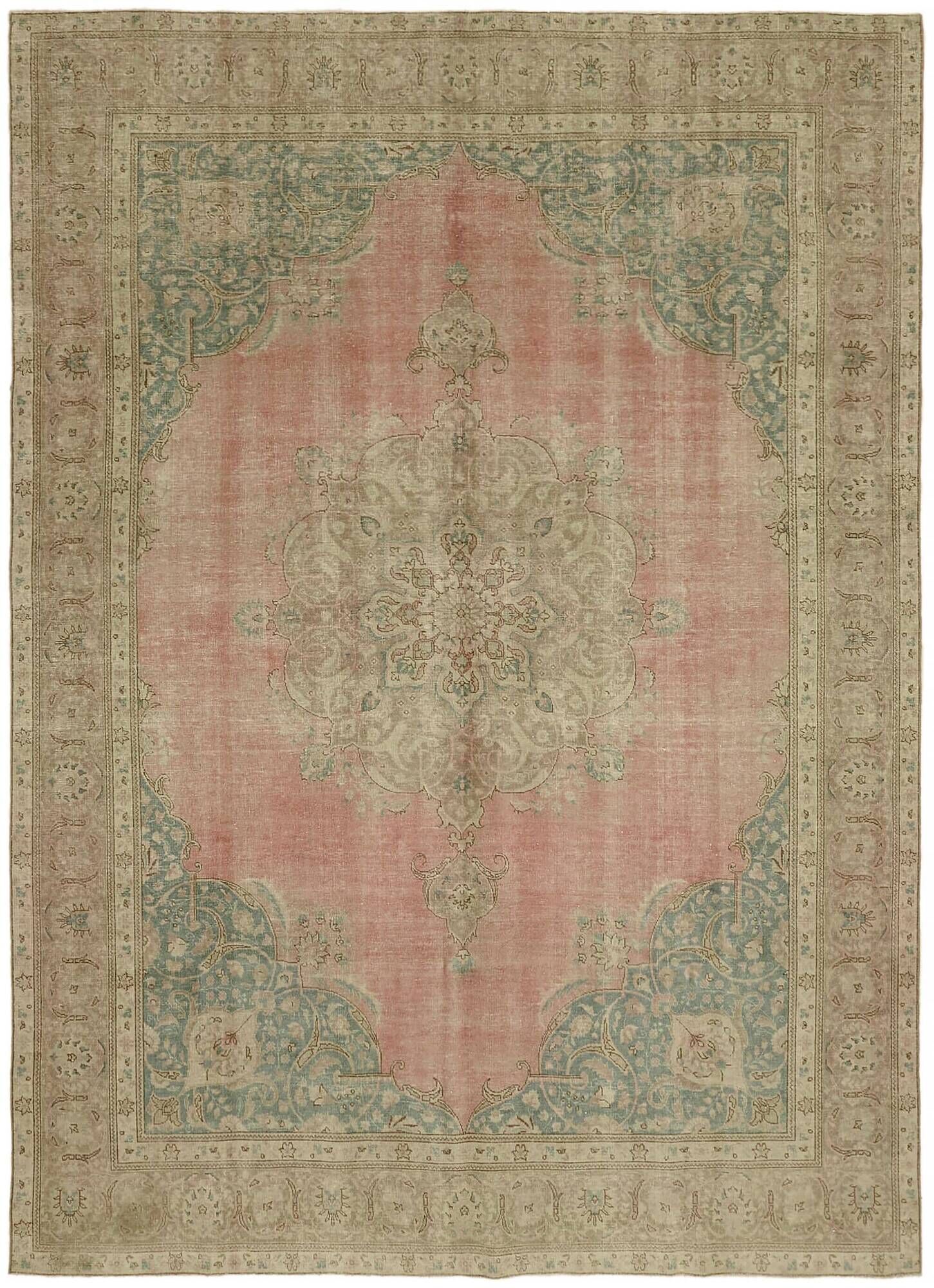 Handmade Turkish Contemporary 1980s 286 cm x 390 cm Beige Wool Carpet