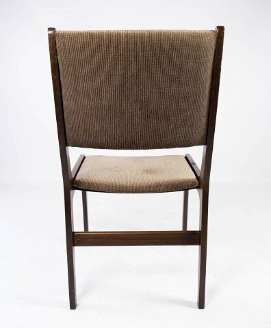 Set of five dining room chairs in dark wood and dark fabric of danish design by Farstrup, 1960s