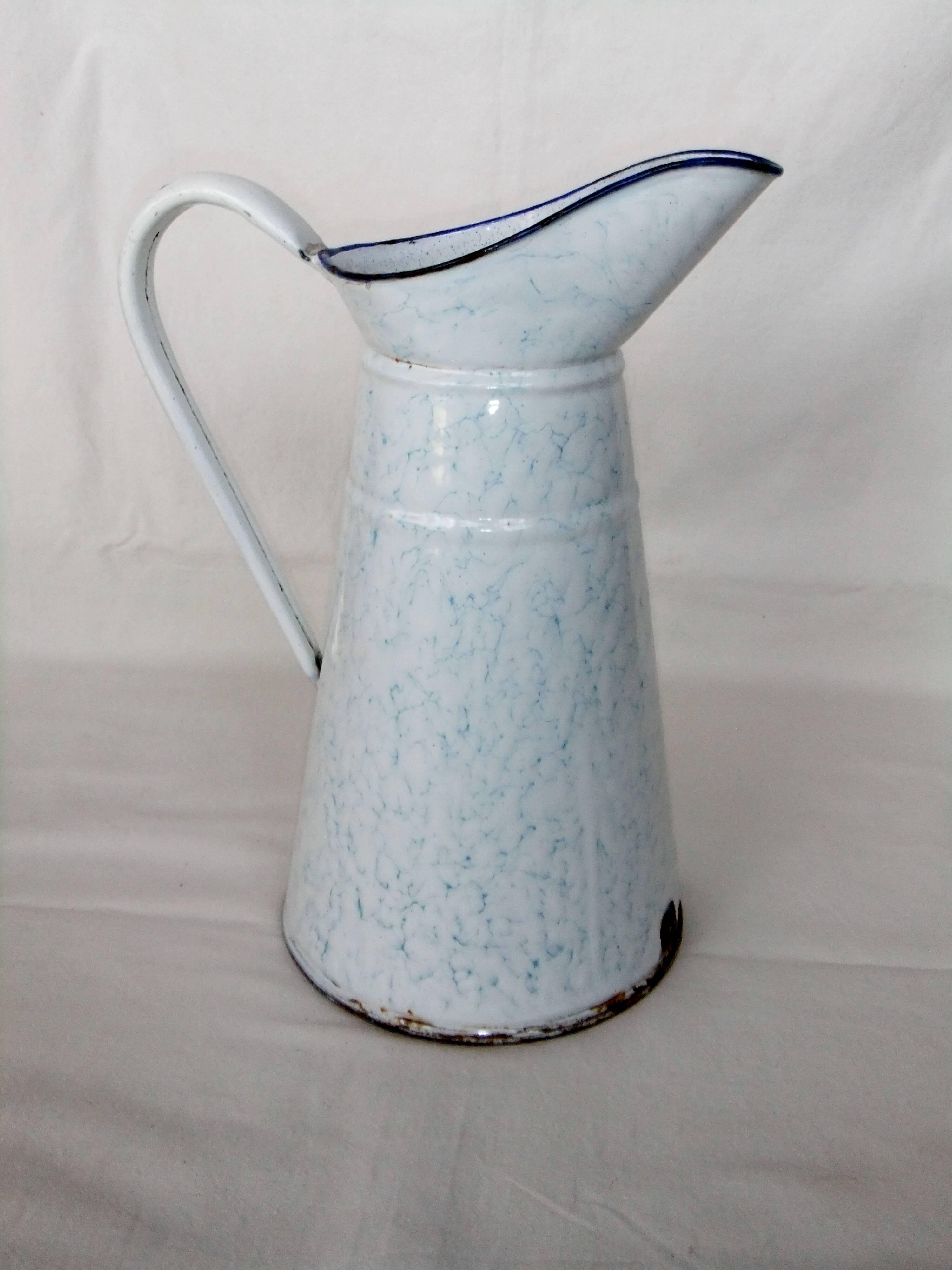 Broc pichet verseuse tôle émaillée seau pot collection 37cm