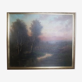 Painting of rural landscape signed vallée