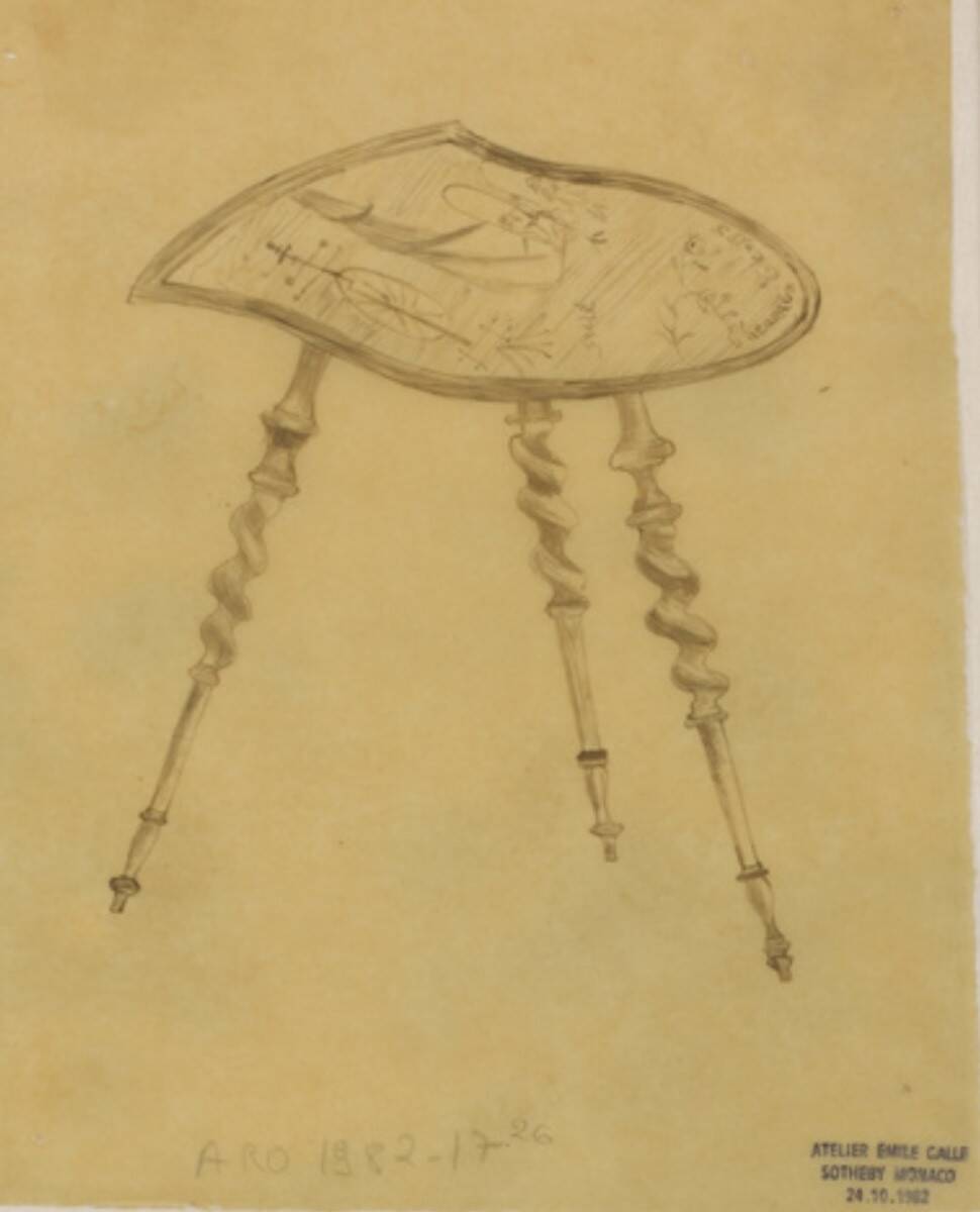 Emile Gallé marquetry table, "L'heureux temps", circa 1902