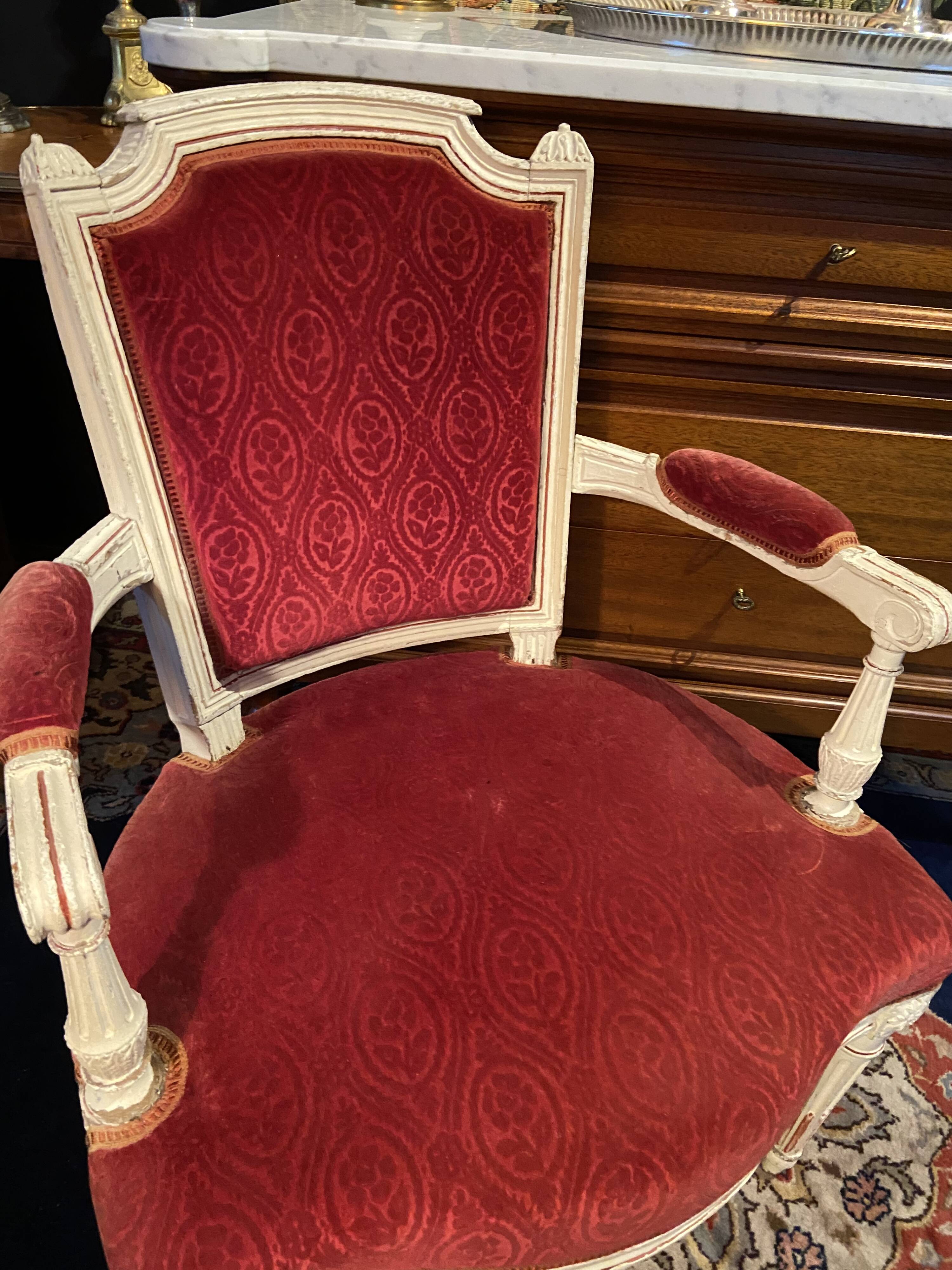 18th century Louis XVI red velvet cabriolet armchair