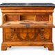 Louis-Philippe style secretary chest of drawers from the 19th century with walnut burl veneer.