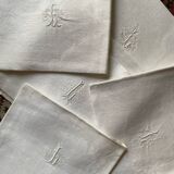6  serviettes de table en fil de coton damassé blanc monogramme SL.