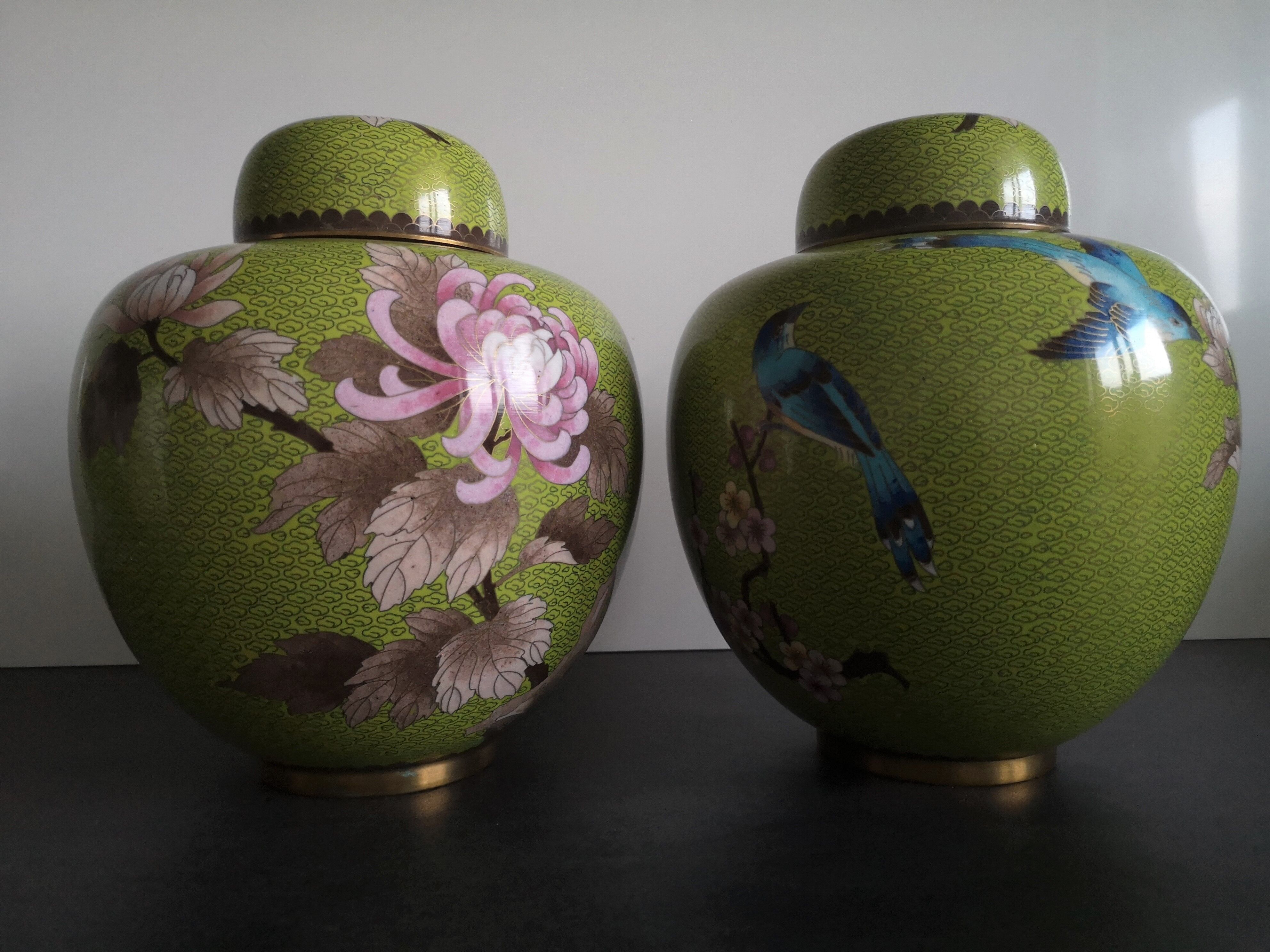 Paire de pots à gingembre en émail cloisonné début 20ème siècle