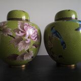 Paire de pots à gingembre en émail cloisonné début 20ème siècle