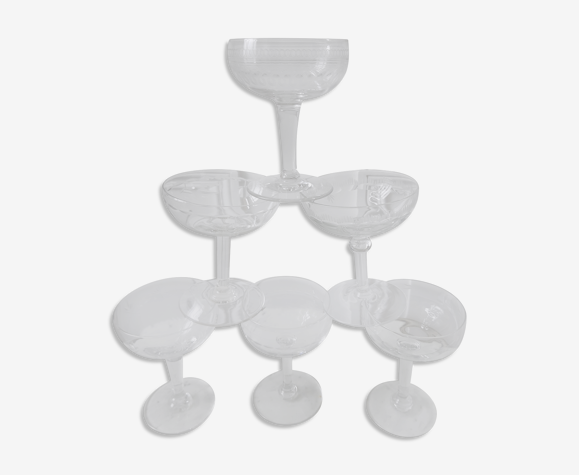 Lot de 6 coupes à champagne en cristal dépareillées début XXeme