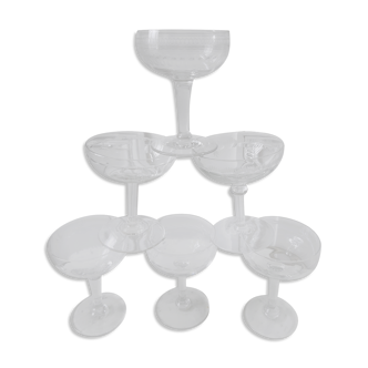 Lot de 6 coupes à champagne en cristal dépareillées début XXeme
