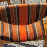 Set of 5 70s designer chairs in beech and orange and brown velvet Self éditeur