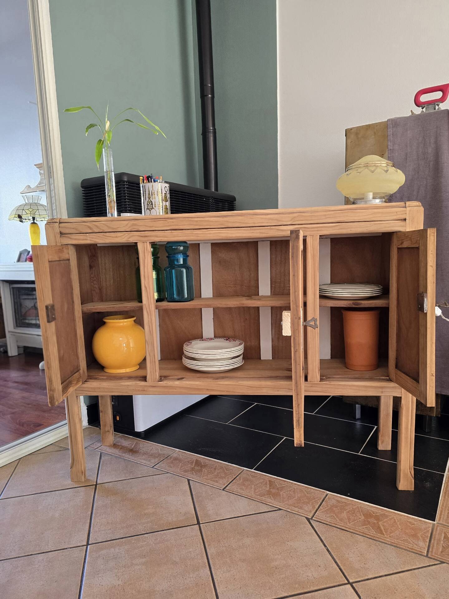 Buffet bois brut restauré pour meuble rangement d'entrée ou TV 