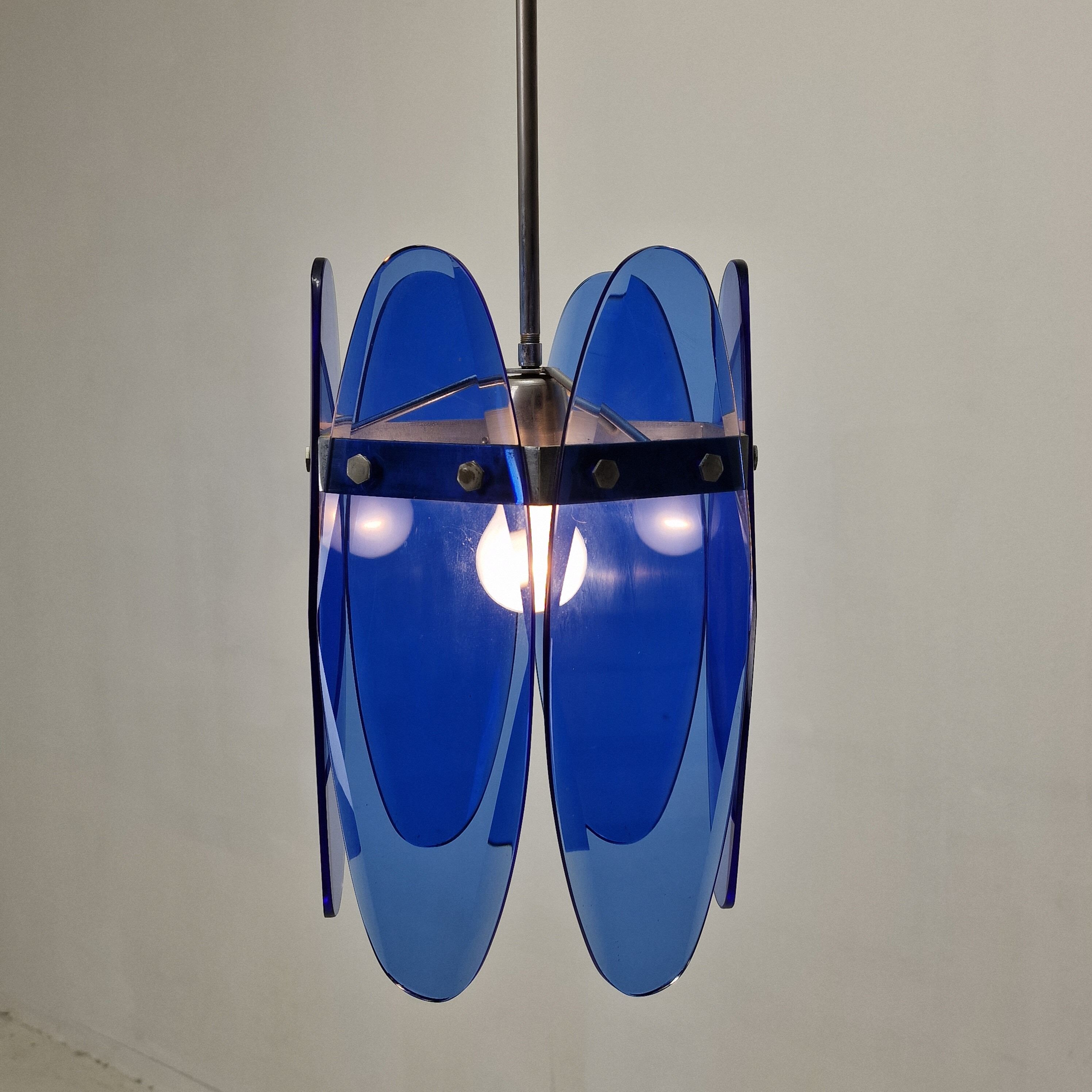 Blue Glass Chandelier or Pendant by Veca, Italy 1970's