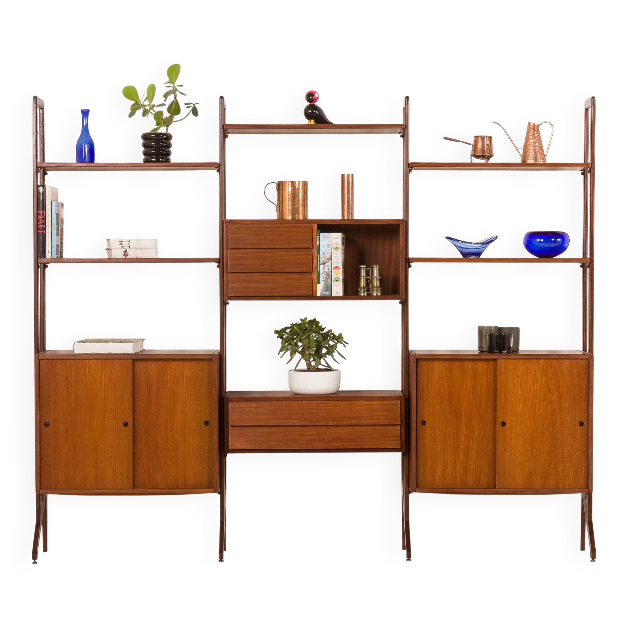 Italian freestanding wall unit or room divider in teak, 1960s