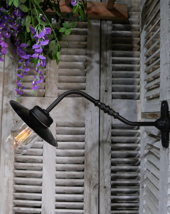 Black gooseneck courtyard wall lamp