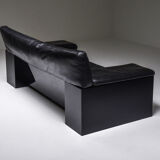 Black Leather Italian design Cini Boeri 'Brigadier' loveseats for Knoll - 1980s