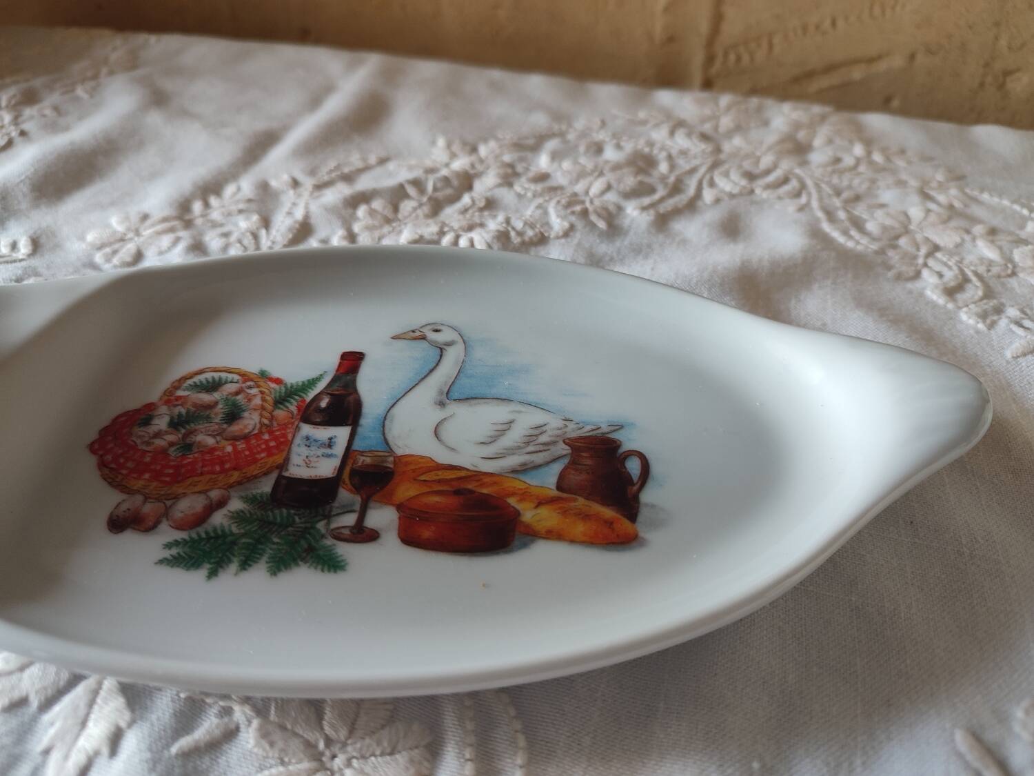 Duck-shaped foie gras dish, Sologne porcelain