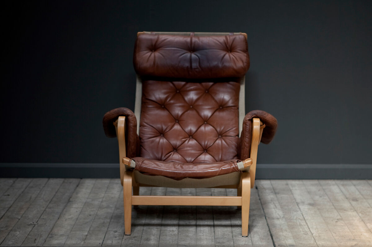 A Pernilla 69 leather lounge chair by Bruno Mathsson for Dux, 1969