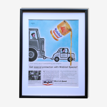 Framed vintage mobil ad print by Raymond Savignac, 1954