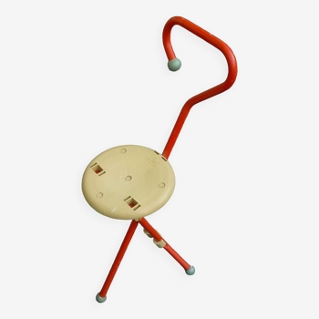 Tabouret canne / chaise pliante Ulisse, rouge, design Ivan Loss, italien vintage années 1980