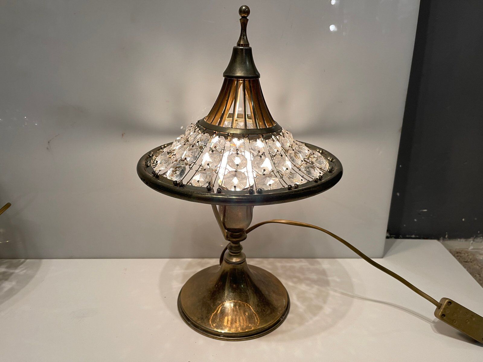 Vintage Crystal Brass Table Lamps, 1960s, Set of 2