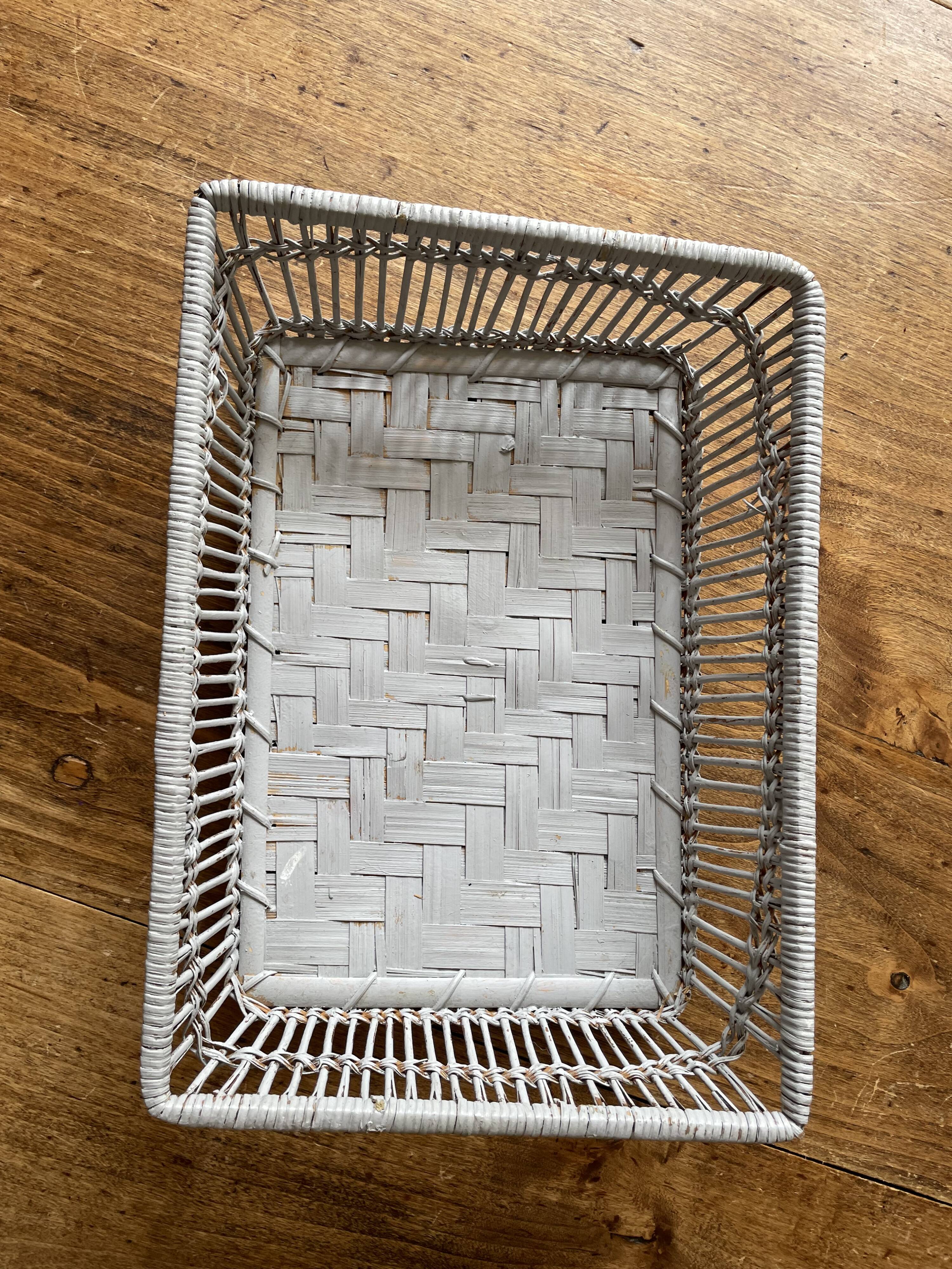 Bread basket, pocket emptying tray, storage box in grey rattan and wicker -