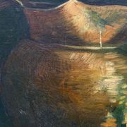 Oil on cardboard still life with pitcher and onions early twentieth century