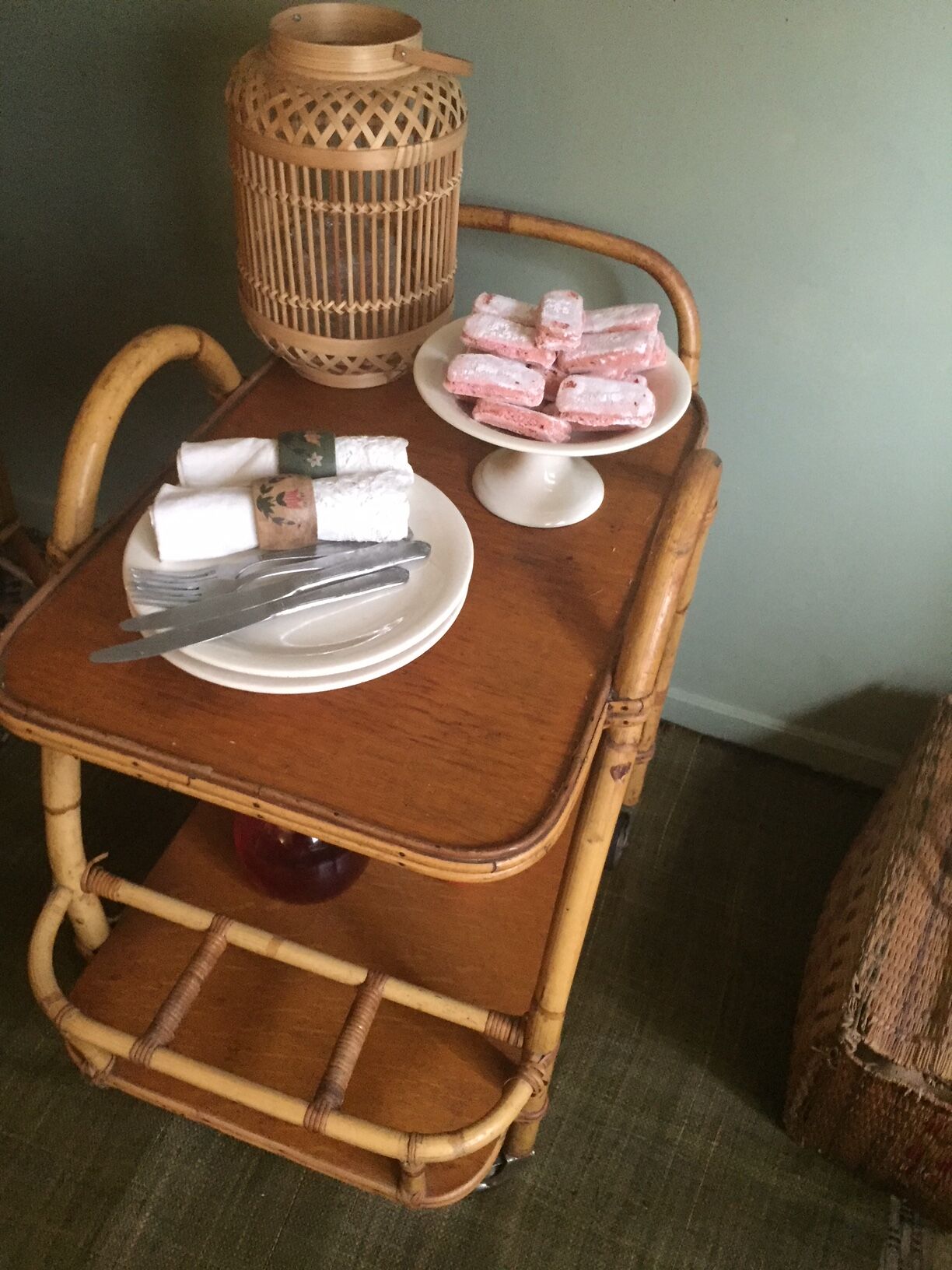 Bamboo rattan serving table