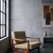 Vintage Armchair Tissu chiné beige moutarde et olive, Poland 1960