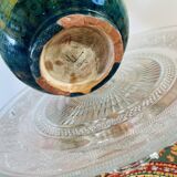 Petit vase en grès vintage dans les teintes vertes, effets craquelés
